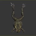 3D Model of a Brown and Yellow Toad with Red Eyes Crawling on Dark Surface