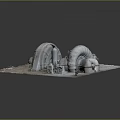 Large Industrial Turbo Equipment Components Placed On Metal Grid Platform 3d model