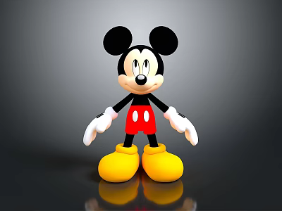 Classic Mickey Mouse Character Figure With Large Ears Red Shorts White Gloves And Yellow Shoes 3d model