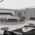 Modern Elegant Private Dining Room With Round Table Chairs Sofa And Marble Floor 3d model