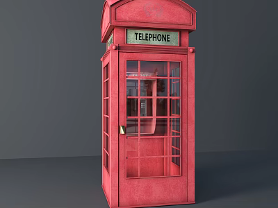 Red Classic Public Telephone Booth With Glass Windows And Telephone Sign 3d model