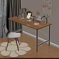 Light Wood Desk with Books Tablet Lamp Calendar and Tulips Vase Near White Chair