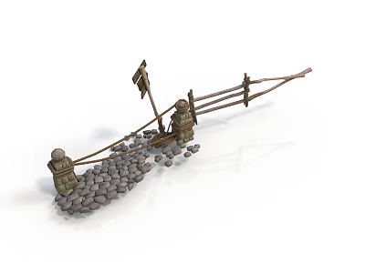Ancient Catapult Construction With Wooden Frames Stones And Ropes 3d model