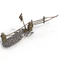 Ancient Catapult Construction With Wooden Frames Stones And Ropes 3d model