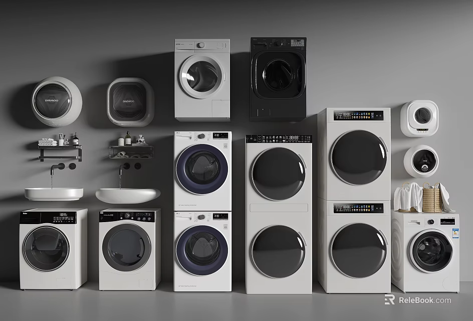 Modern Washing Machines with Front Load and Top Load Styles and Designs 3d model 