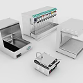 Different Stainless Steel Kitchen Appliances Including Fryer Dispenser Grill And Press