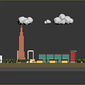 Colorful Cartoon City Scene With Tower Buildings Roads And Green Areas