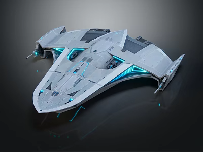 Futuristic Fighter Jet with Silver Sleek Body Blue Accent Lights and Advanced Aerodynamic Design 3d model