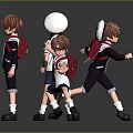 Children In School Uniforms With Red Backpacks Doing Various Playful Poses