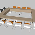 Modern Office Conference Table With Orange And Gray Chairs And Rectangular Design 3d model