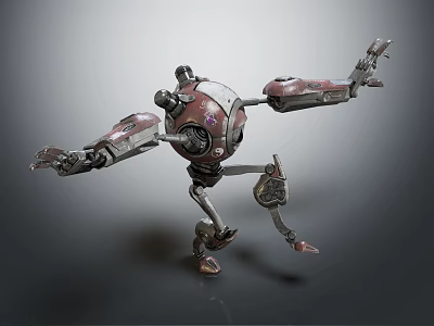 Intelligent Machine With Mechanical Structure Articulated Limbs And Red Silver Complex Exterior Design 3d model