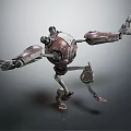 Intelligent Machine With Mechanical Structure Articulated Limbs And Red Silver Complex Exterior Design