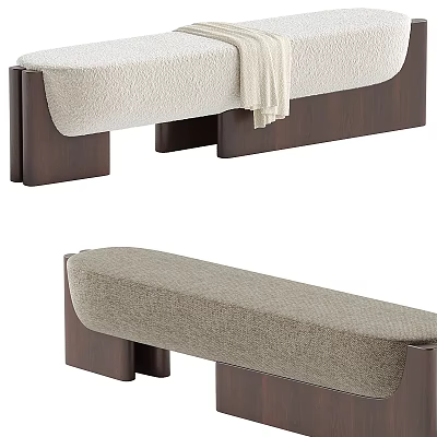 Modern Upholstered Sofa Bench For Living Room With Light Gray Fabric Wooden Legs 3d model
