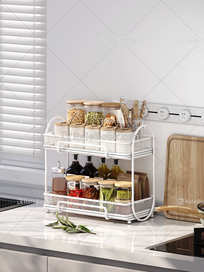 Modern Kitchen Double-layer Storage Rack Seasoning Cutter 3d model