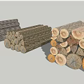 Stacked Natural Stone and Wood Building Materials with Various Sizes and Texture