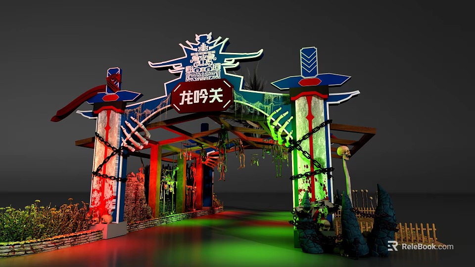 Decorative Commercial Archway Equipment with Themed Lighting and Ornaments for Business Entrances 3d model 