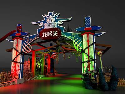 Decorative Commercial Archway Equipment with Themed Lighting and Ornaments for Business Entrances 3d model