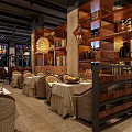 Elegant Restaurant Interior Design With Wooden Bookshelves Chandeliers Dining Tables And Bricked Walls