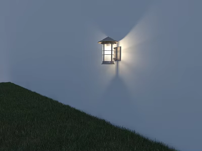 Outdoor Wall Lantern Illuminating Exterior Wall With Warm Light And Green Grass 3d model