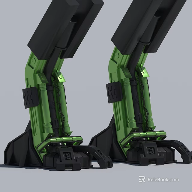Green And Black Mechanical Legs With Detailed Robotic Structure And Components 3d model