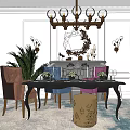 Elegant Dining Table Set With Chandelier Chairs Decorations Green Plant And Rug