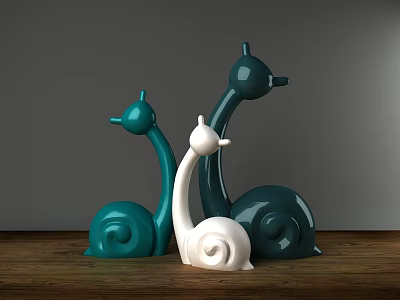 Snail Shaped Decorative Ornament Set With Green And White Design On Wooden Tabletop 3d model