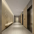 Elegant Elevator Hallway With Number 8 Decor Beige Walls Grey Tile Floor And Wooden Panels