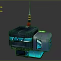 Cartoon Robot With Blue Black Body Yellow Striped Antenna Red Accents Green Lights Futuristic Design