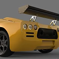 Yellow Sports Car With Streamlined Design Black Rear Wing Wheels And Reflection On Gray Background
