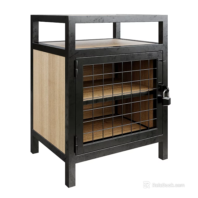 Industrial Style Sideboard With Black Metal Frame Wooden Panel Grid Door And Storage Shelves 3d model 