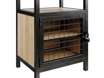Industrial Style Sideboard With Black Metal Frame Wooden Panel Grid Door And Storage Shelves 3d model