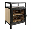 Industrial Style Sideboard With Black Metal Frame Wooden Panel Grid Door And Storage Shelves