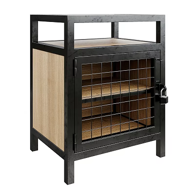 Industrial Style Sideboard With Black Metal Frame Wooden Panel Grid Door And Storage Shelves 3d model