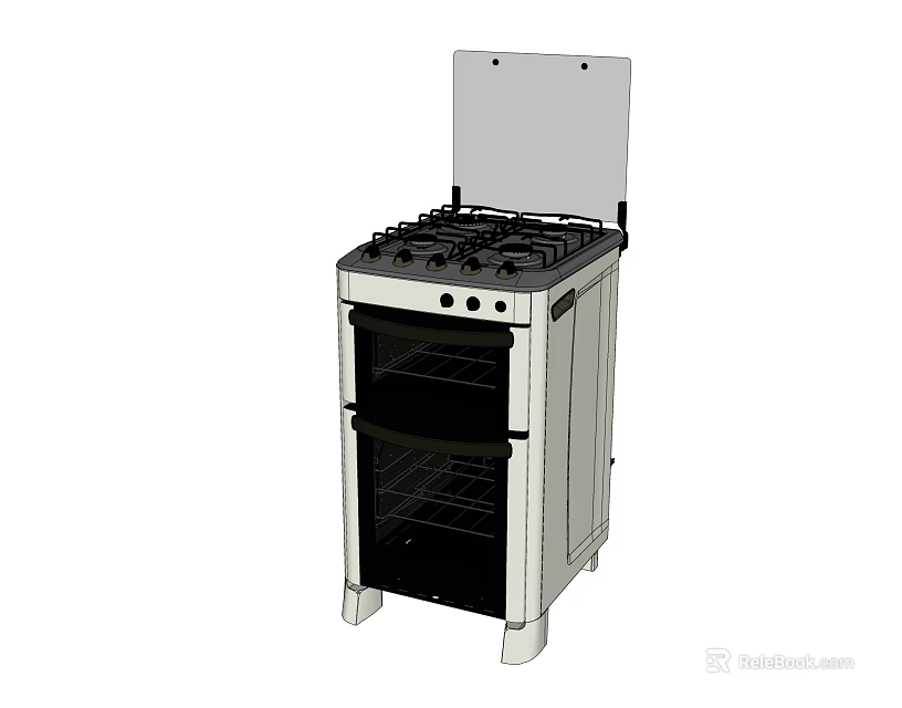 Stainless Steel Gas Stove With Multiple Burners And Double Oven Kitchen Appliance 3d model 
