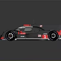Black and red Le Mans prototype racing car with sleek aerodynamic design and number 1