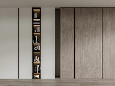 Modern Wardrobe Interior Design With Open Storage Shelves And Wooden Panels 3d model