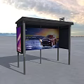 Bus Stop Shelter With Car Advertisement On Open Ground Under Colorful Sky