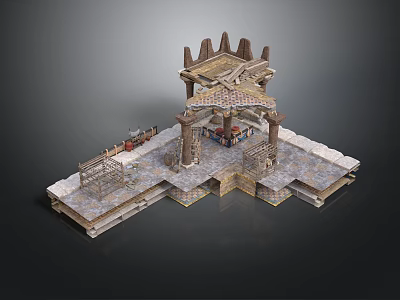 Ancient Classical Architectural Structure With Stone Platform Columns And Ornate Roof 3d model