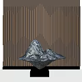 Modern Decorative Ornament Set With Mountain Shape Metal Sculpture And Vertical Stripes Background
