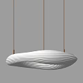 Modern White Wavy Striped Pendant Light Hanging From Gold Rods In Minimalist Gray Wall Background
