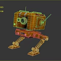 Orange Robot Character Design With Large Eyes Four Legs Antenna And Mechanical Lights