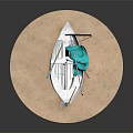 Decorative Small Boat Model With Oars Blue Cloth On Round Platform