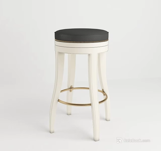 Modern Elegant Bar Stool With Black Padded Seat White Legs And Golden Footrest 3d model 