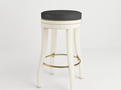 Modern Elegant Bar Stool With Black Padded Seat White Legs And Golden Footrest 3d model