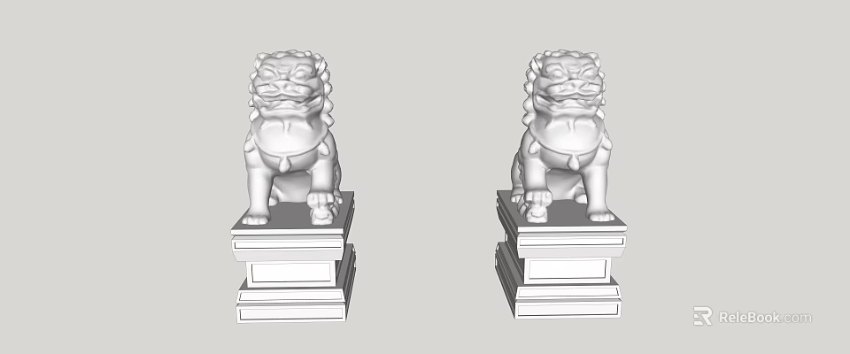 Traditional Chinese Guardian Stone Lions Pair On Pedestal For Entrance Decor 3d model 