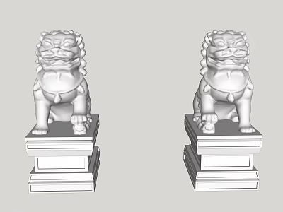 Traditional Chinese Guardian Stone Lions Pair On Pedestal For Entrance Decor 3d model