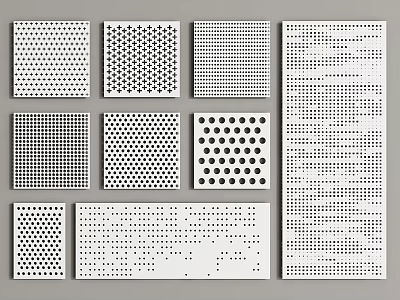 Variety of Decorative Perforated Patterns with Circular Hexagonal Grid and Dot Designs 3d model