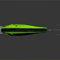 Green Mesh Texture Fishing Lure With Yellow Accents And Fish Hooks