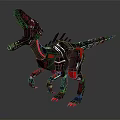 Futuristic Mechanical Dinosaur 3D Model Featuring Red Black Armor Sharp Teeth And Spines 3d model