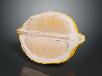 Fresh Cut Open Lemon With Juicy Pulp And Yellow Peel On Reflective Surface 3d model